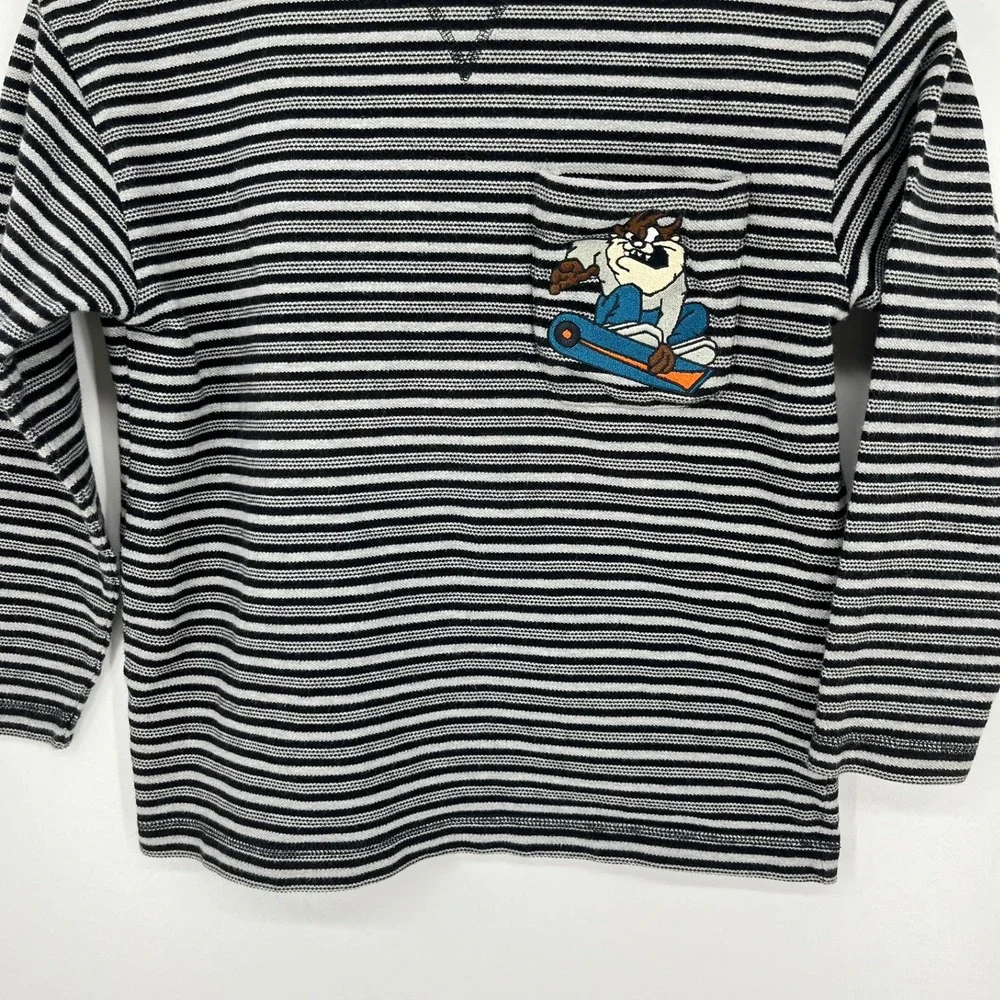 Warner Bros Studio Store Kids Taz Snowboarding Striped Long Sleeve Shirt M 1996