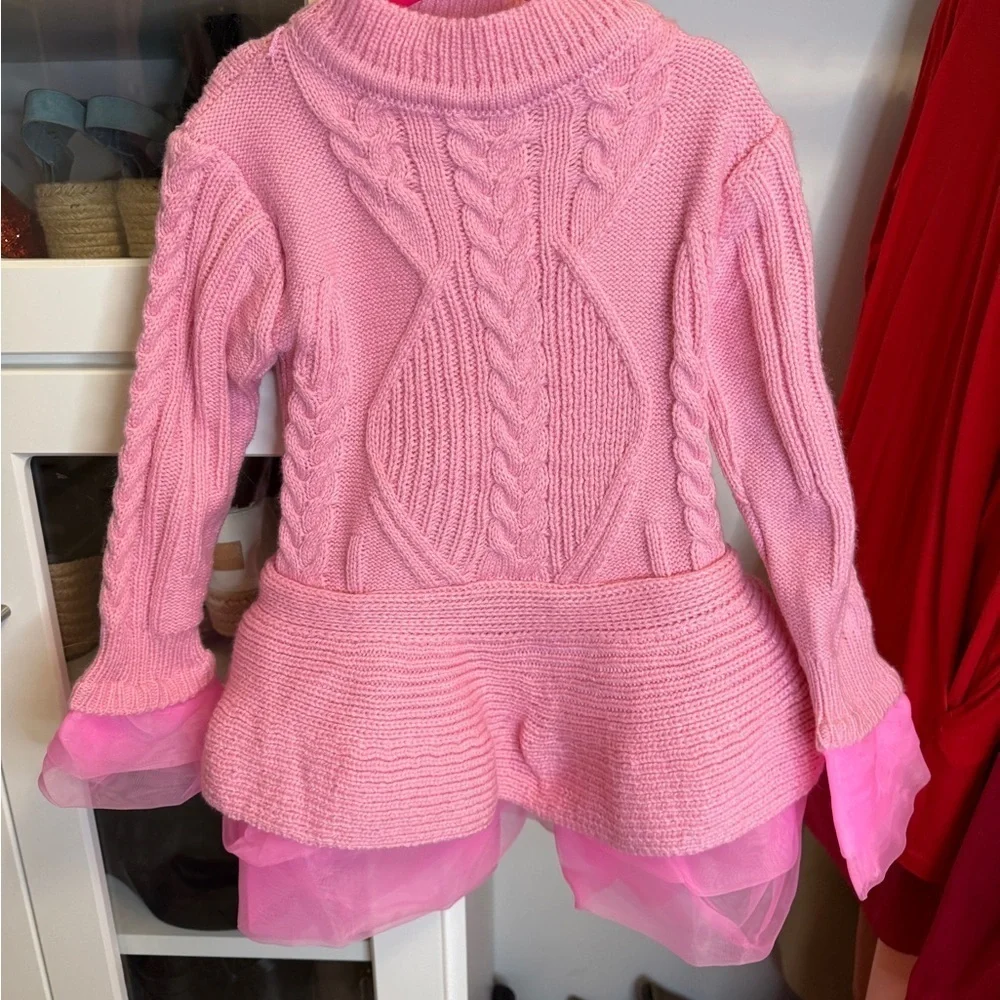 Never Worn Charming Pink Knit Sweater with Tulle Hem Size Small