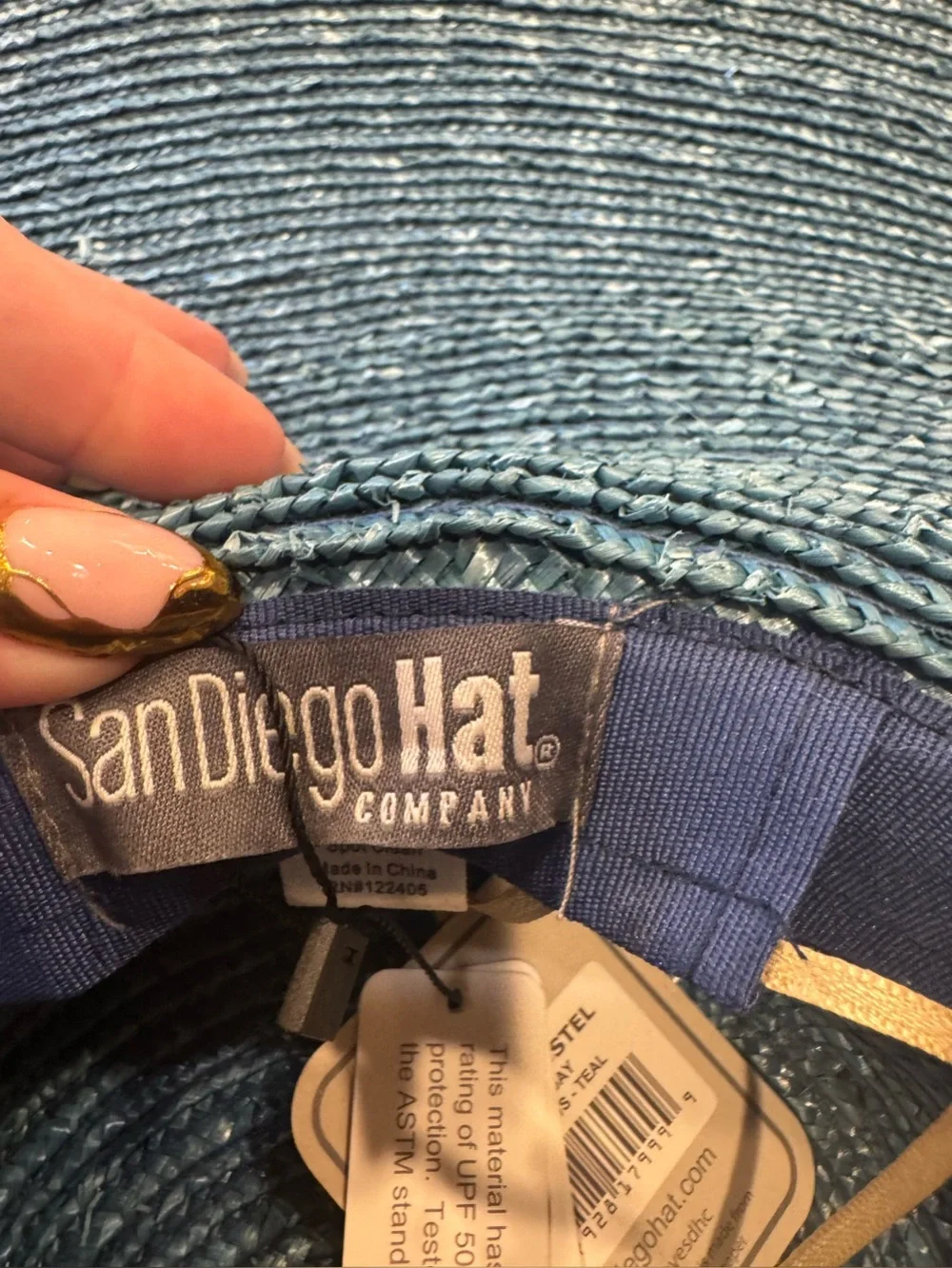 NWT San Diego Hat Company Teal Wide-Brim Sun Hat with UPF +50