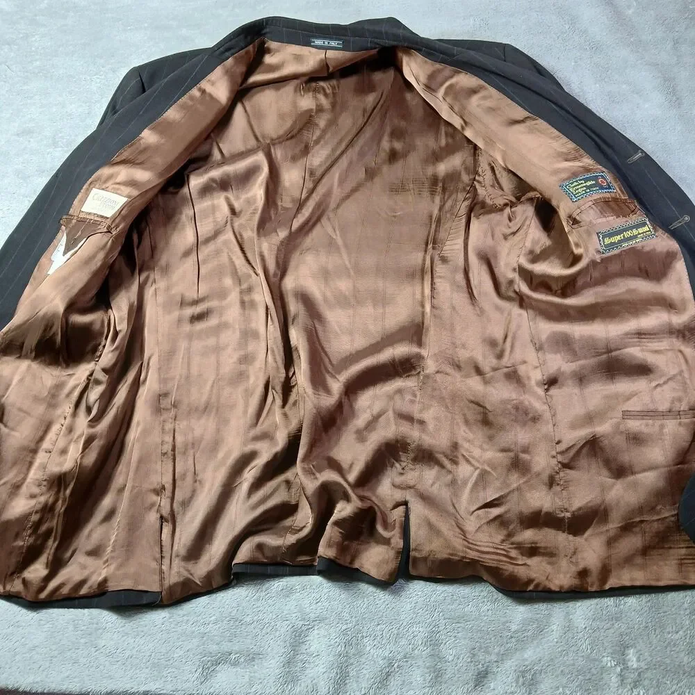 Collezioni LUomo Mens 42R 56R Brown Stripe Zegna 100s Wool Blazer Coat Old Money