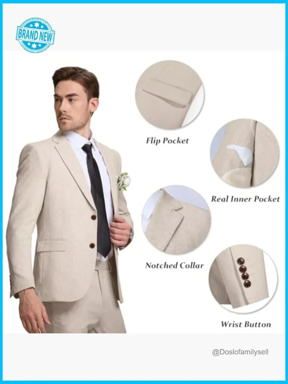 Linen Suit Slim Fit Summer Wedding Prom Party Blazer Pants Classic Elegant