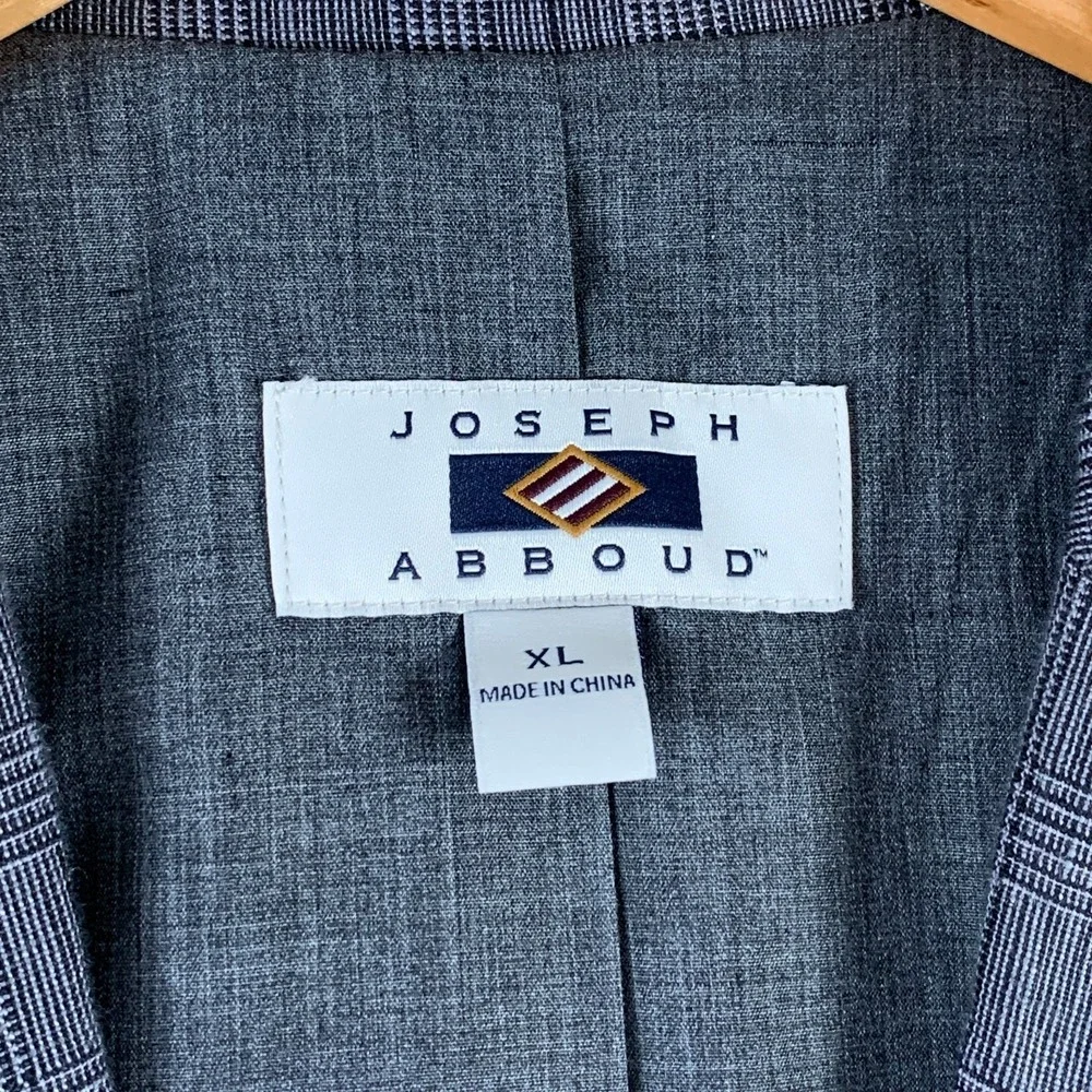 Joseph Abboud Linen Blazer Jacket Men XL Gray Glen Check Sport Coat Elbow Patch