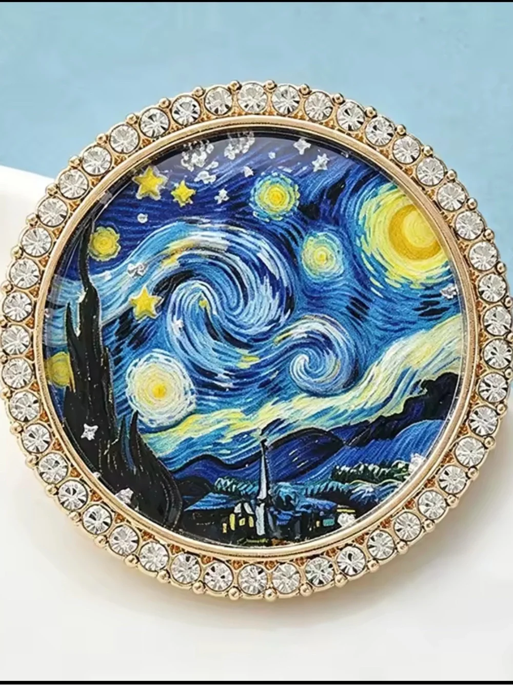 Vincent van Gogh Starry Night Crystal Round Brooch