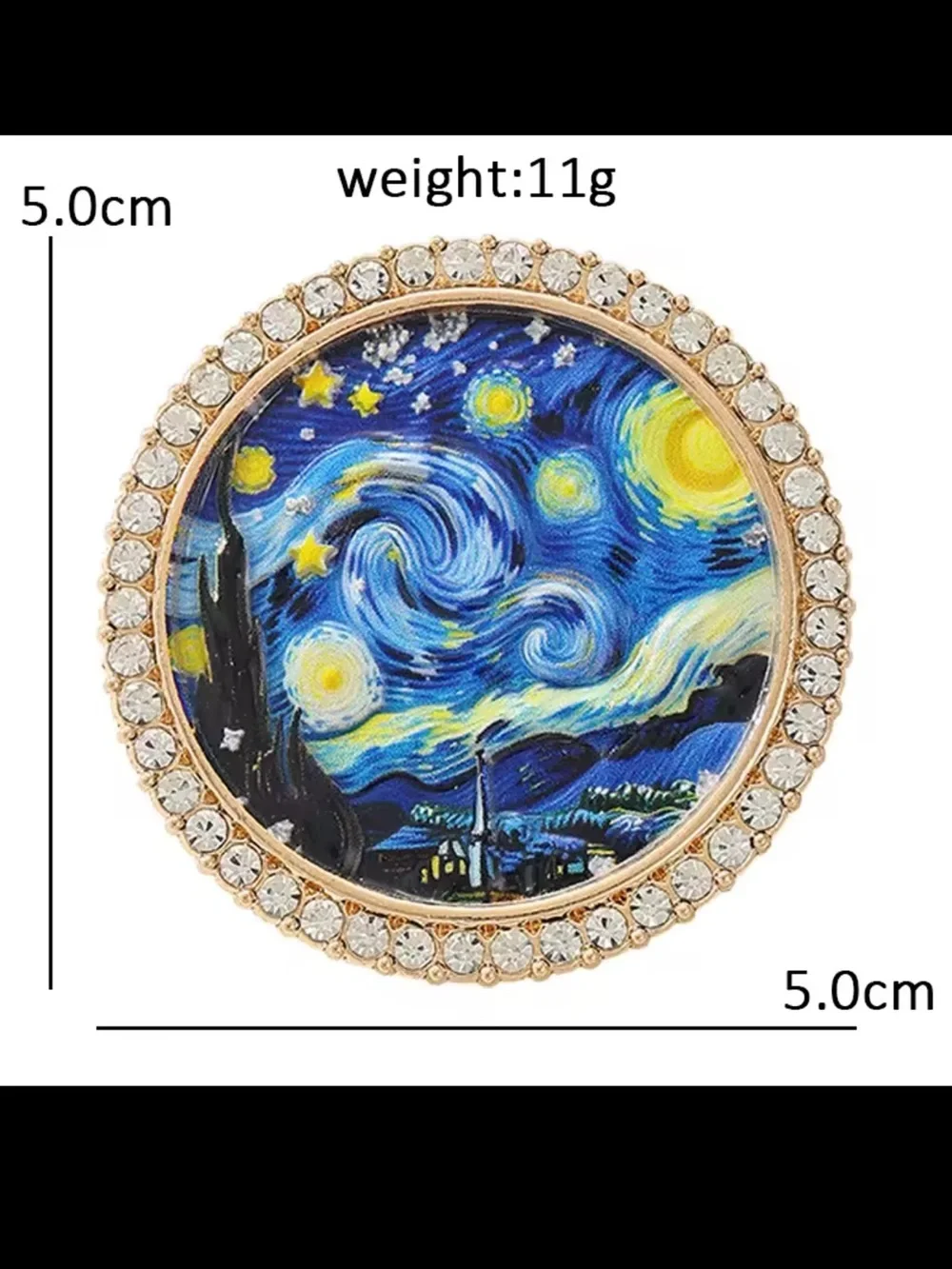 Vincent van Gogh Starry Night Crystal Round Brooch
