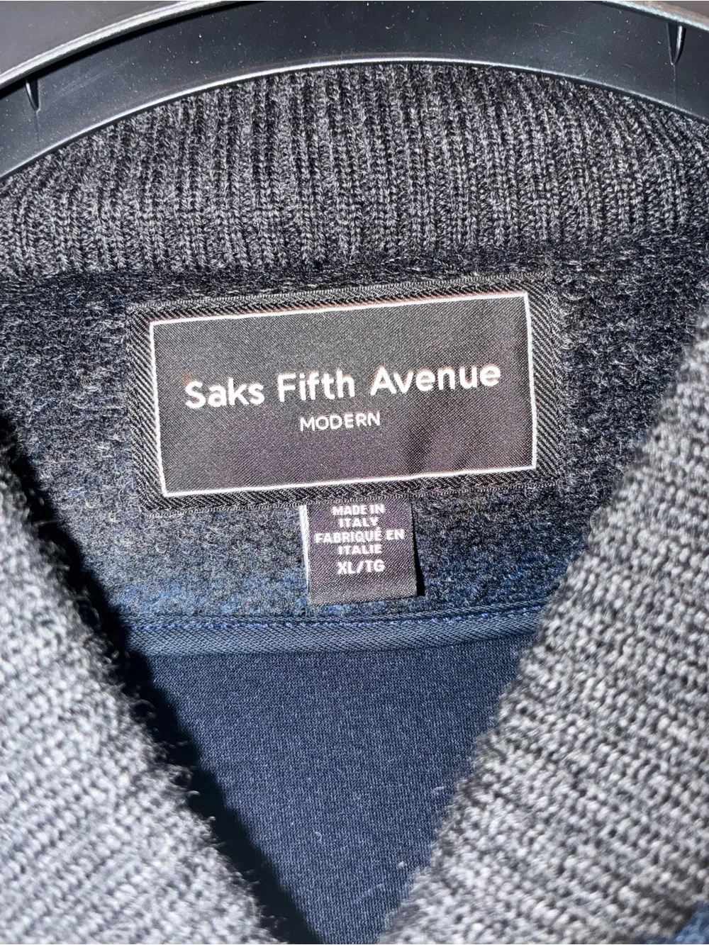Saks Fifth Avenue Men's Navy and Gray Plaid Zip-Up Wool Jacket