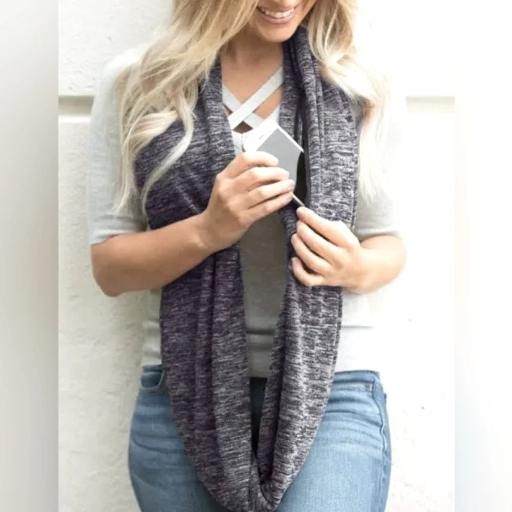 Athletic Infinity Scarf Zip Pocket Keys Money Gray running yoga workout