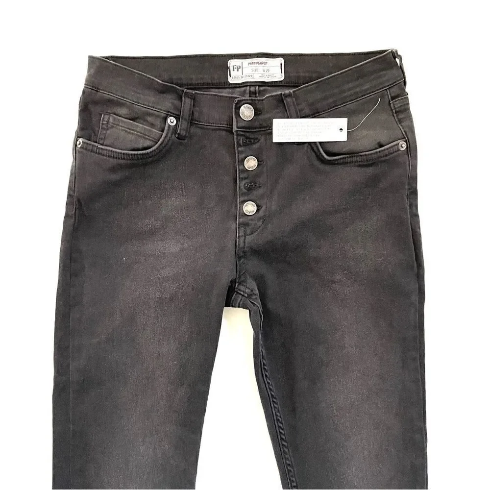 Free People Skinny Jeans Button fly Size 29 Dark Wash 2 missing buttons