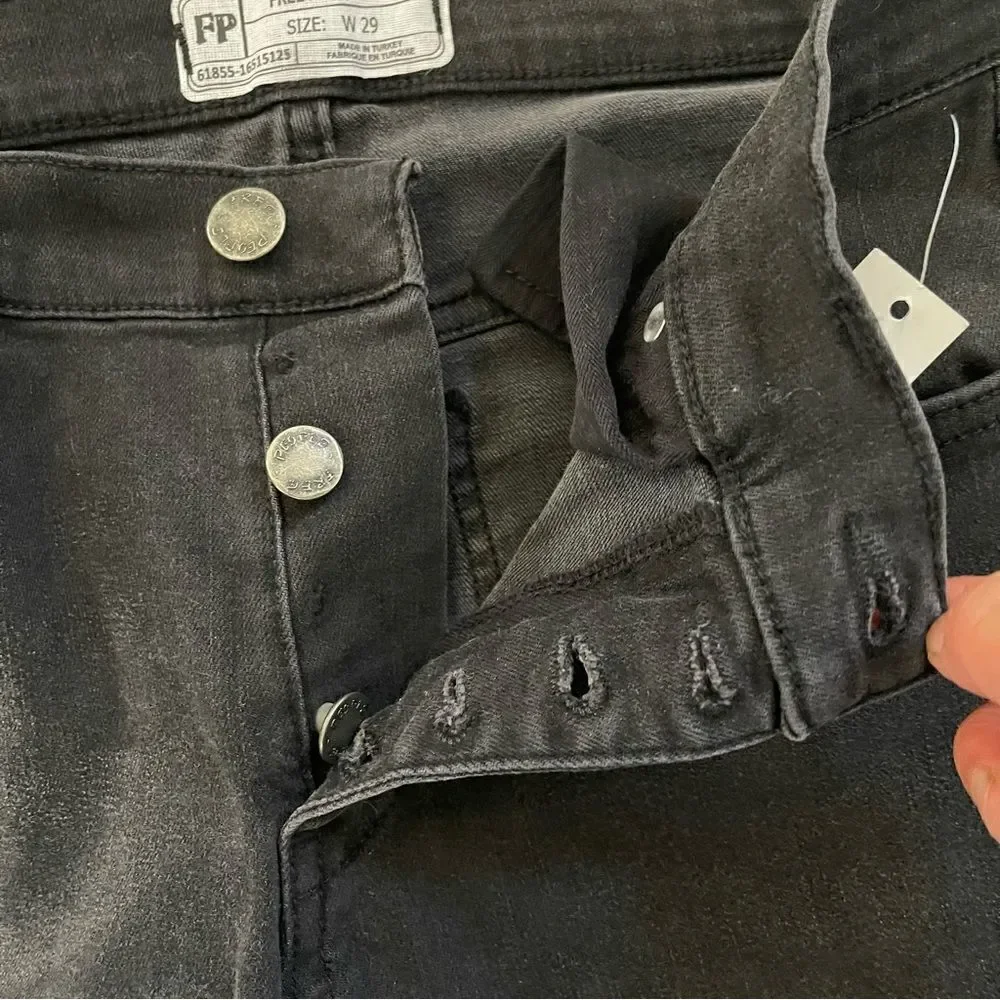 Free People Skinny Jeans Button fly Size 29 Dark Wash 2 missing buttons
