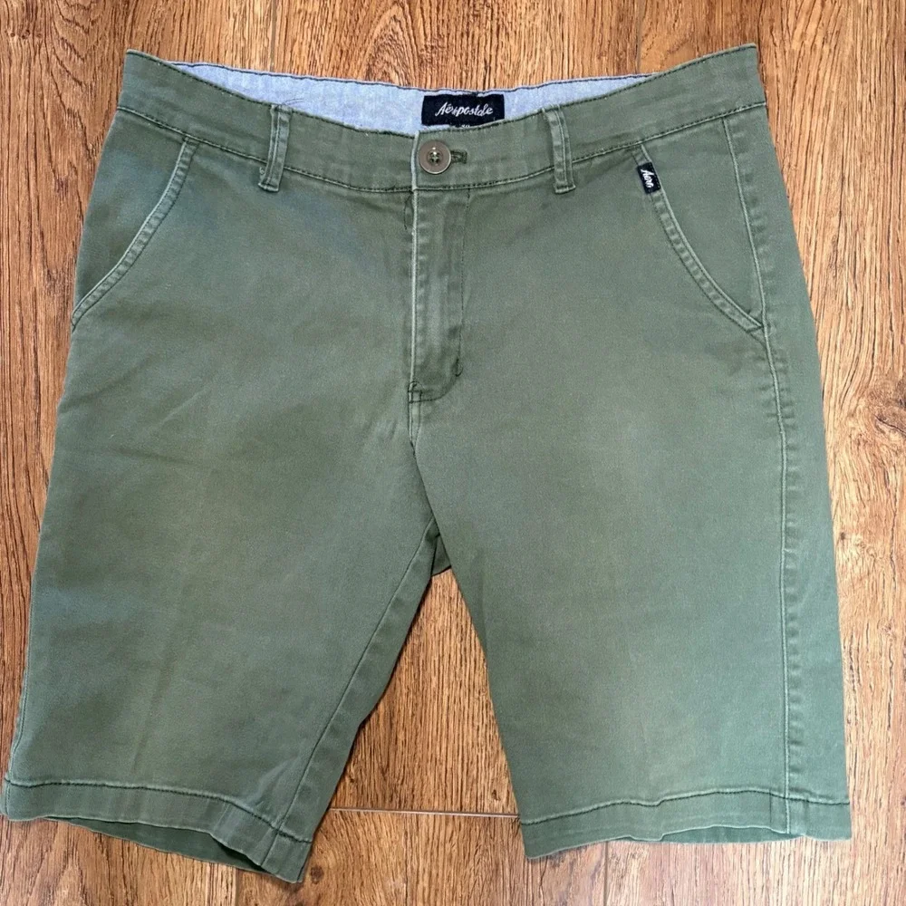 Aeropostale Mens Olive‎ Green Chino Shorts Size 32 Stretch Flat Front Casual
