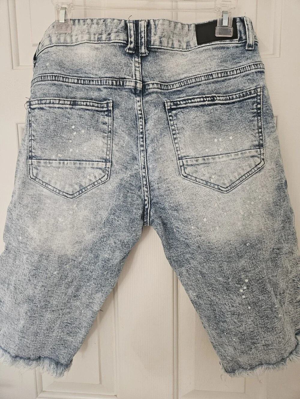 Distressed Acid Wash Denim Shorts - Blue