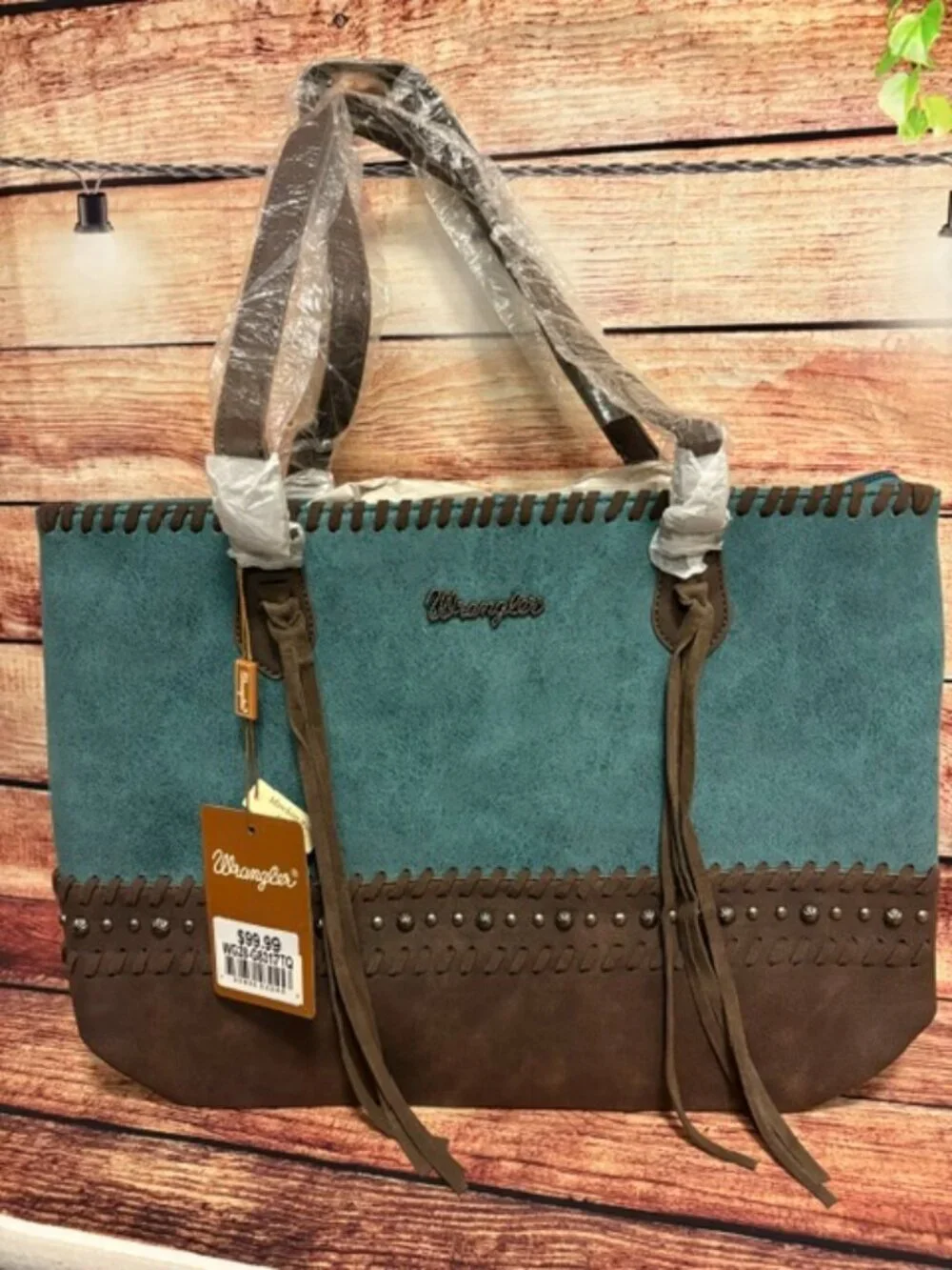 Wrangler Turquoise Aztec Fringe Western Tote Bag NWT