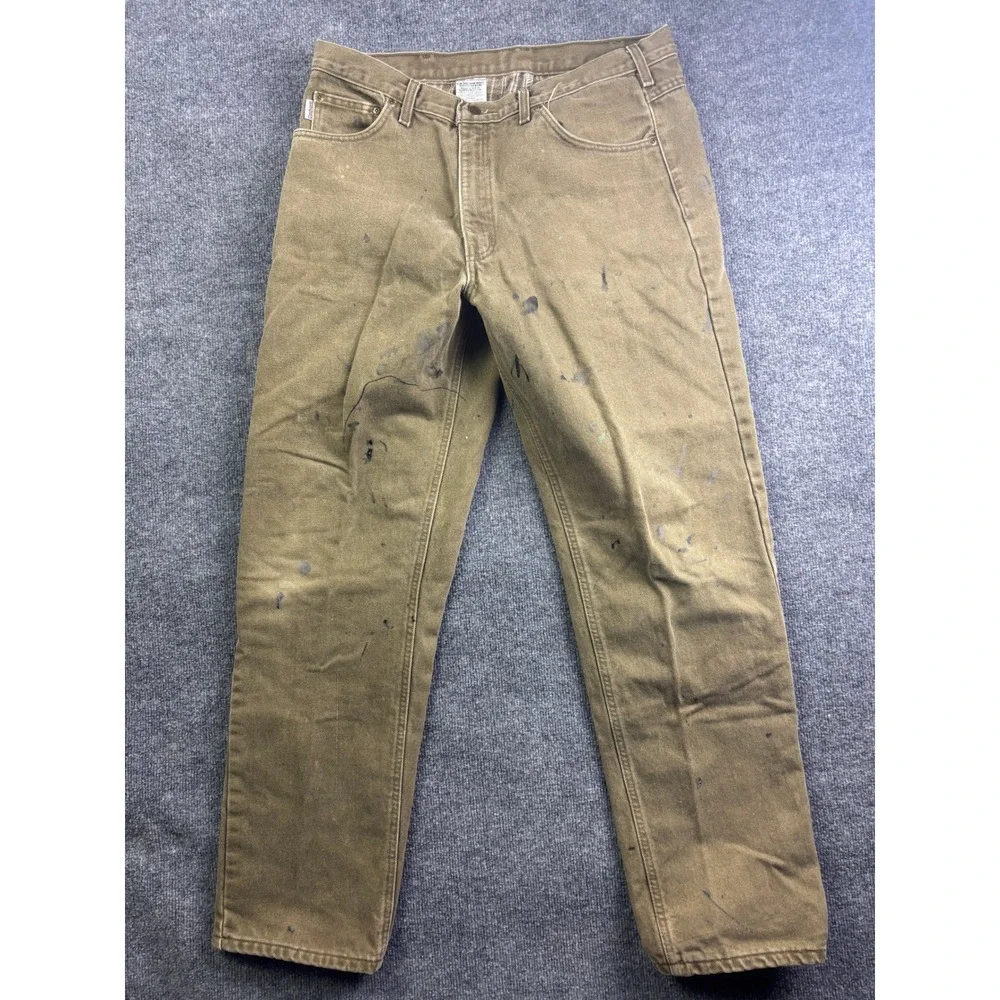 Carhartt‎ Flannel Lined Work Pants Mens 36x34 Brown Distressed B162