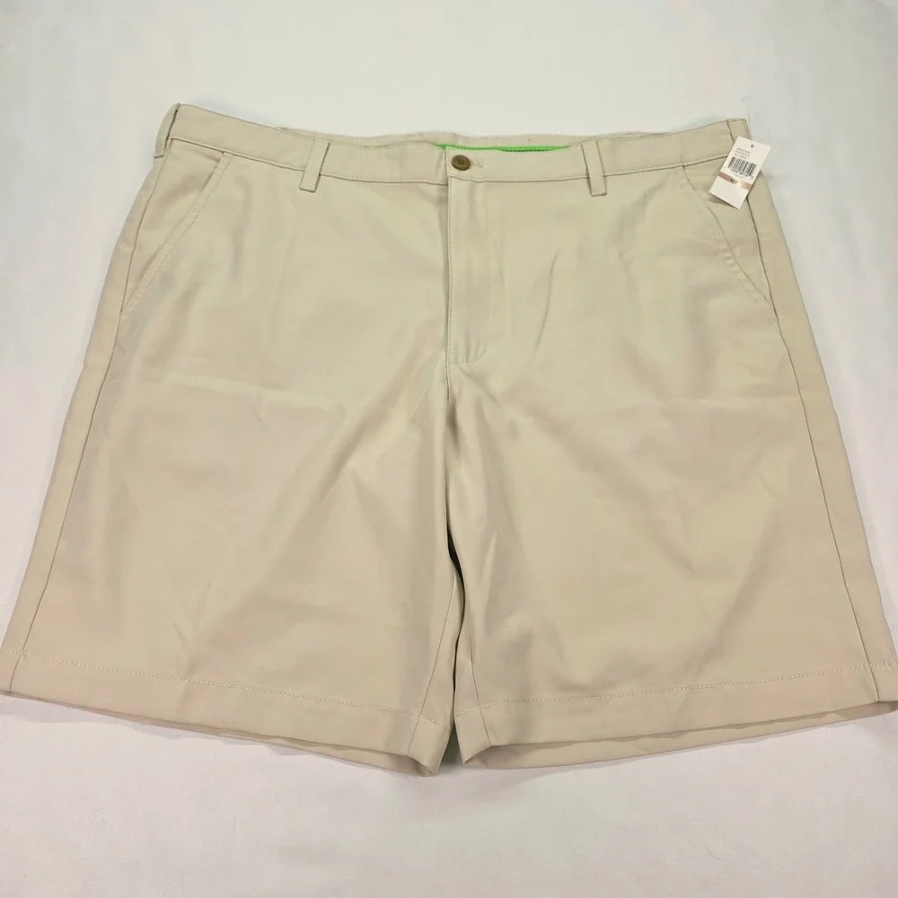 New IZOD Golf Mens Shorts 42‎ Stonedust Tan Straight Fit Wicking UPF 15