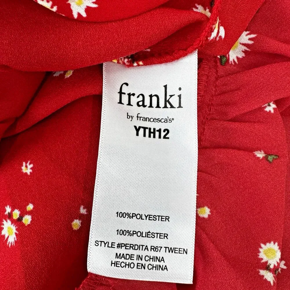 Franki by Francesca’s Perdita Tween Dress Red Daisy Smocked High Low Size YTH 12