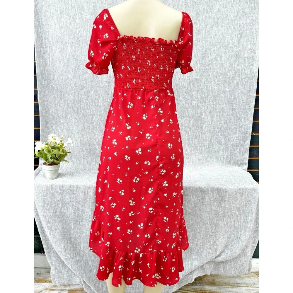 Franki by Francesca’s Perdita Tween Dress Red Daisy Smocked High Low Size YTH 12