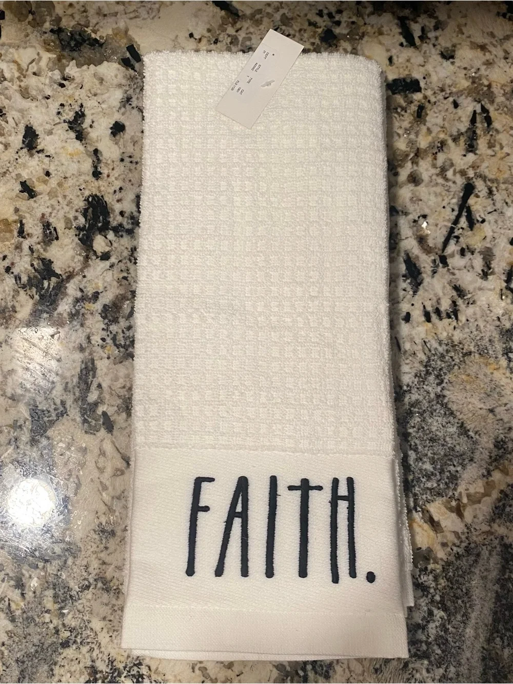 Rae Dunn set of 2 Hand Towels with FAITH and HOPE white with black Lettering