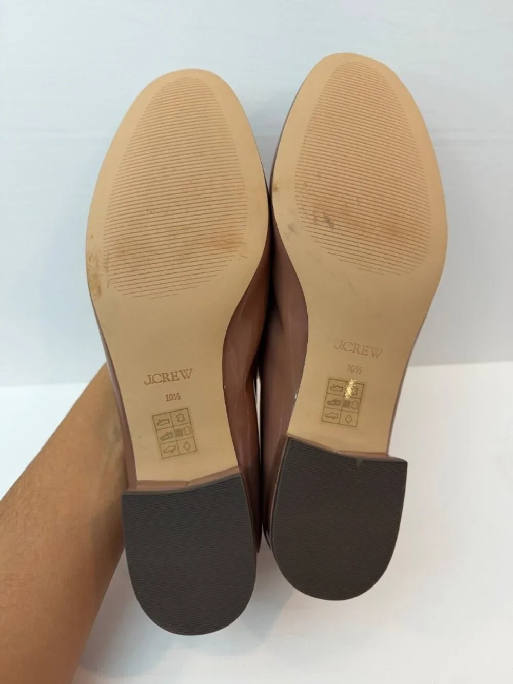 J. Crew Women's Teagan Ballet Pumps Size 10 1/2 Patent Leather Taupe Brown NWOB
