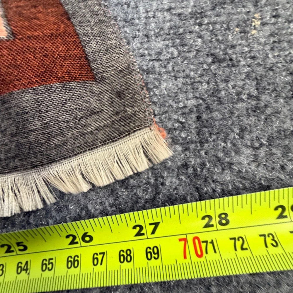 Equestrian Horse Print Scarf Faux Cashmere Shawl Orange Black Beige 71x27.5