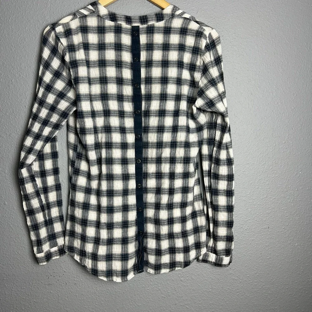 Free People Tunic XS Black‎ Cotton Plaid Country Chic Preppy Shirt Button Blue