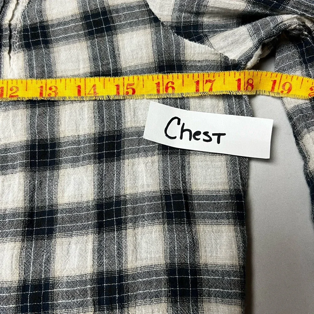 Free People Tunic XS Black‎ Cotton Plaid Country Chic Preppy Shirt Button Blue