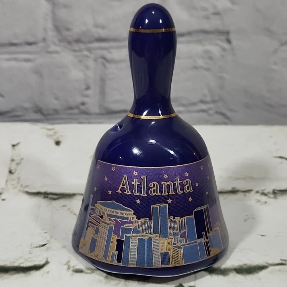 Atlanta Souvenir Bell City Skyline Georgia Travel Painted Porcelain Vtg‎ Blue