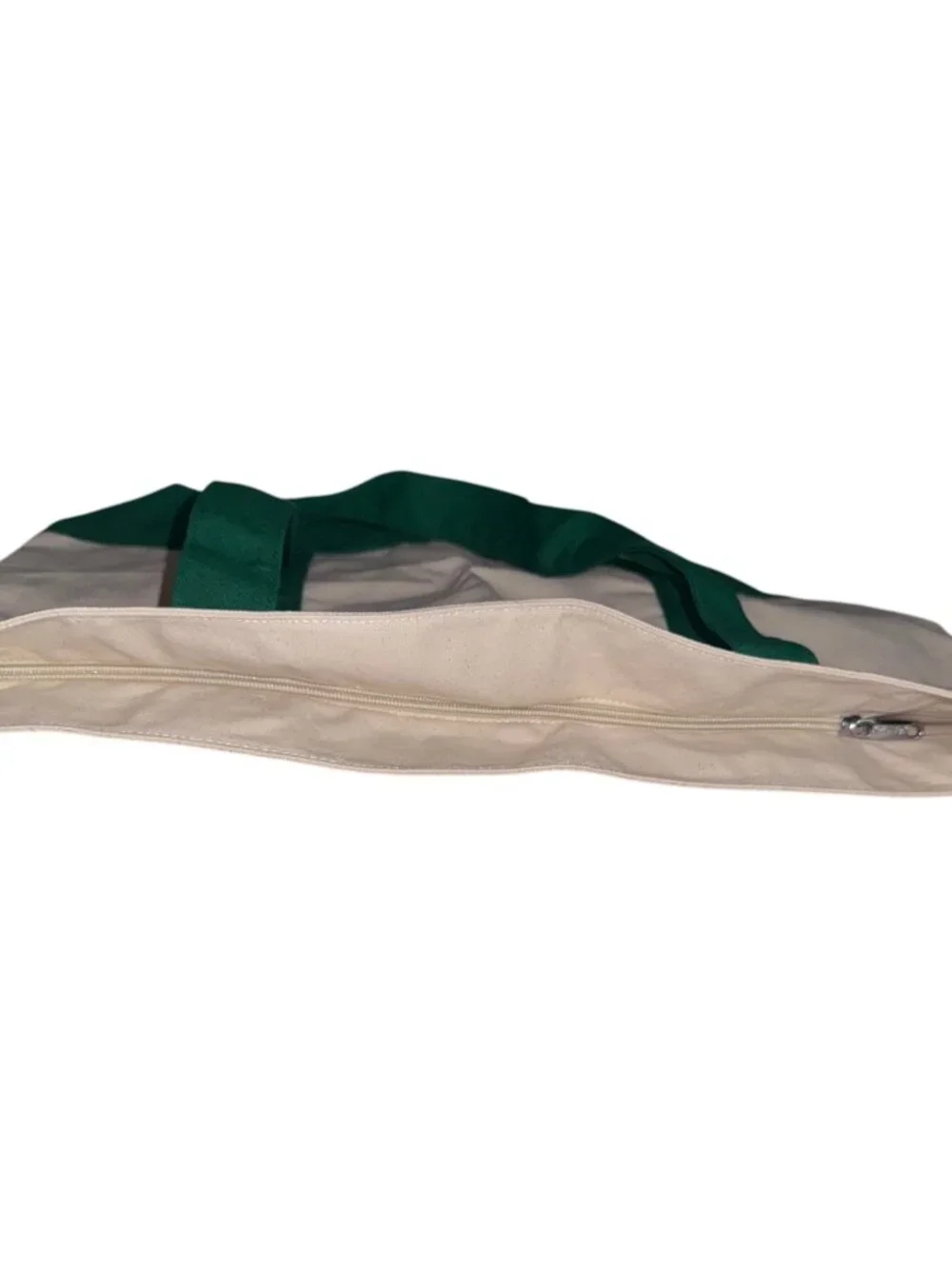 Canvas Tote Bag with Green Handles and Zipper