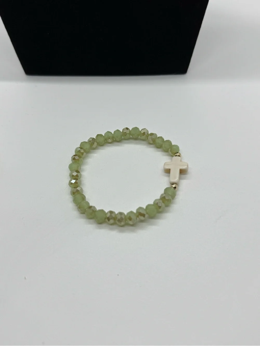 Green Beaded Cross Stretch Bracelet - Women’s Jewelry