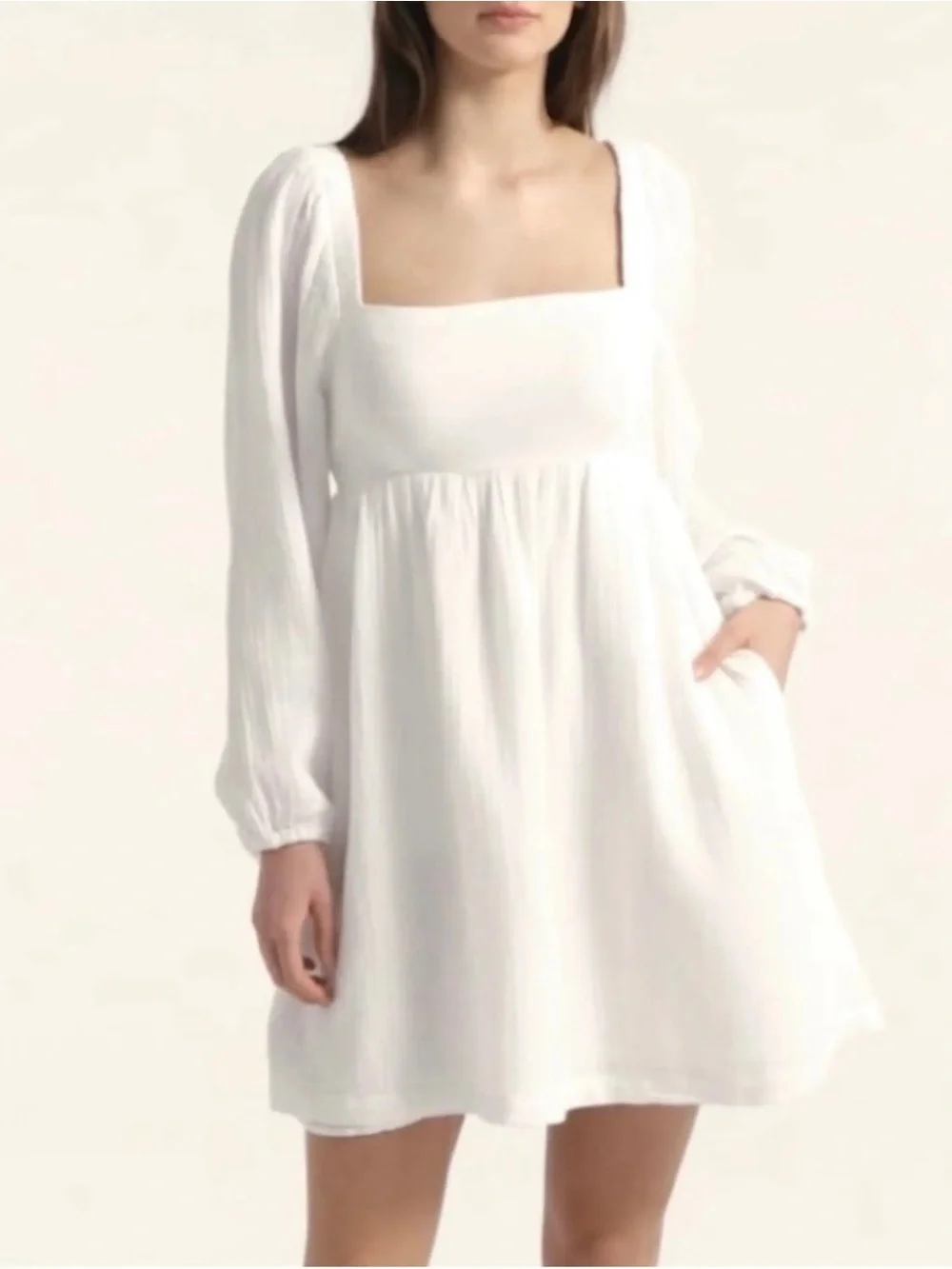 Crew soft gauze mini dress with a square neck and long puff sleeves size S