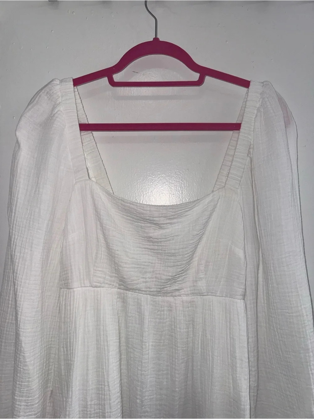Crew soft gauze mini dress with a square neck and long puff sleeves size S