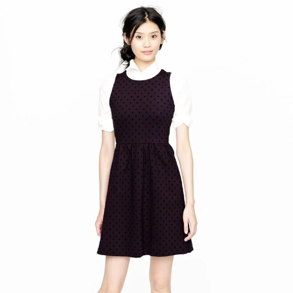 NWOT J.Crew Ponte Fit and Flare Polka Dot Velvet Dress Black Size XS