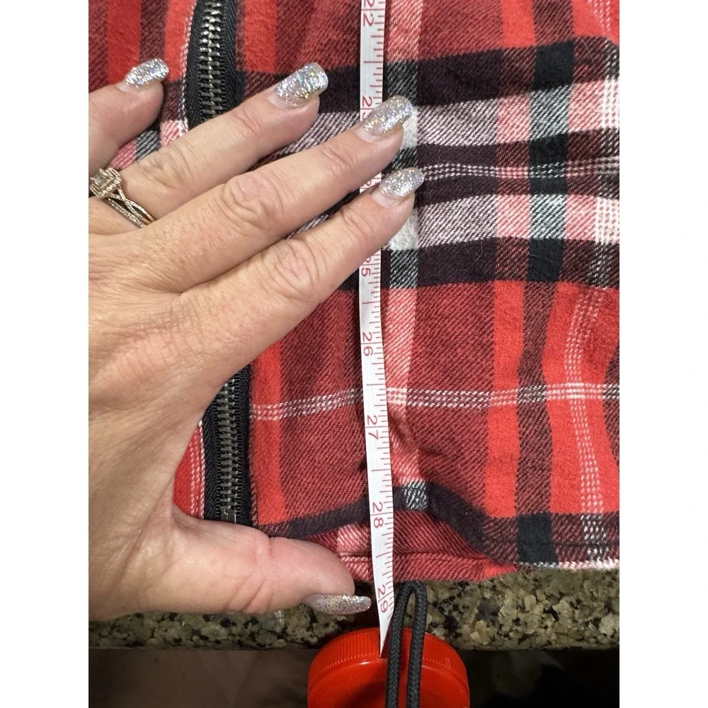 Disney Forky Plaid Flannel Full Zip Hoodie Jacket Adult Large Red Toy Story EUC