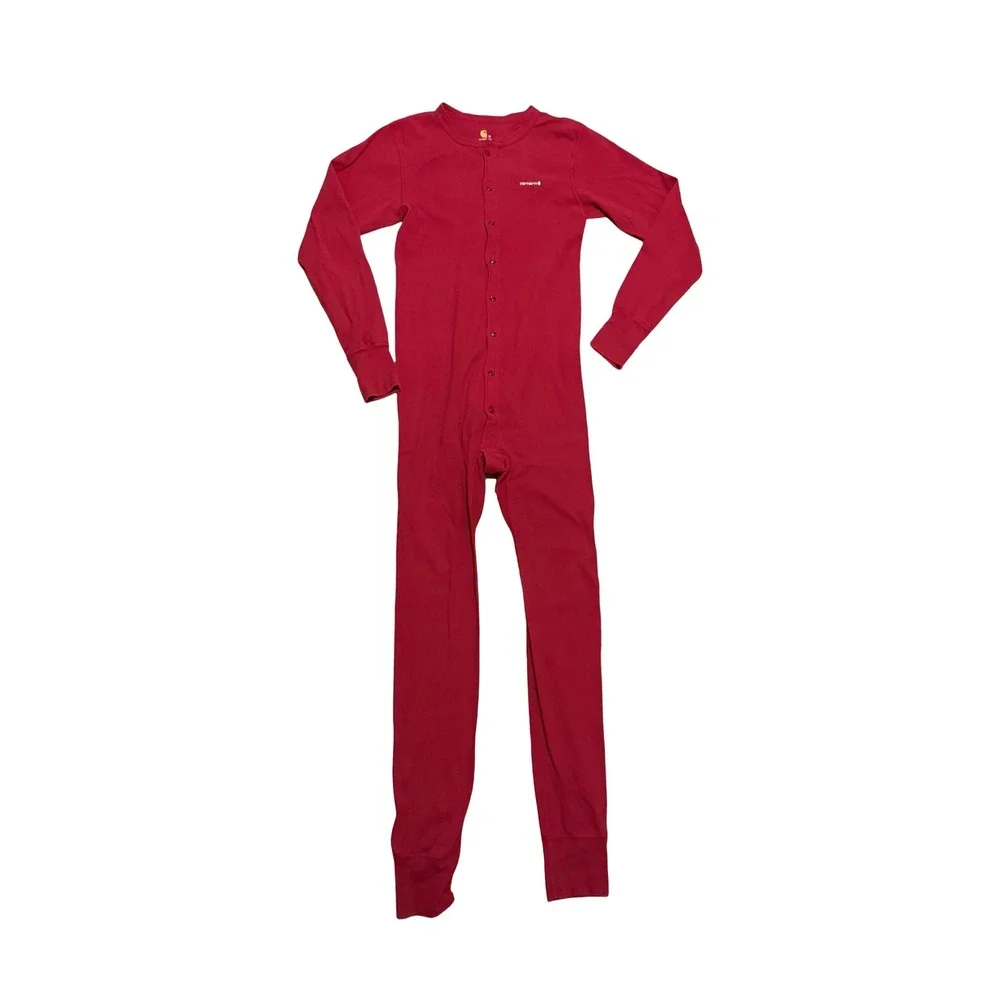 Carhartt Mens Red Long Sleeve Union Suit Thermal Base Layer One Piece Size M