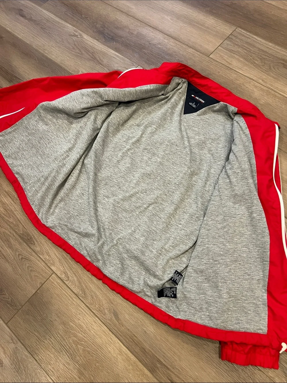 Vintage Tommy Hilfiger Red Lightweight Track Jacket with White Trim Size Large