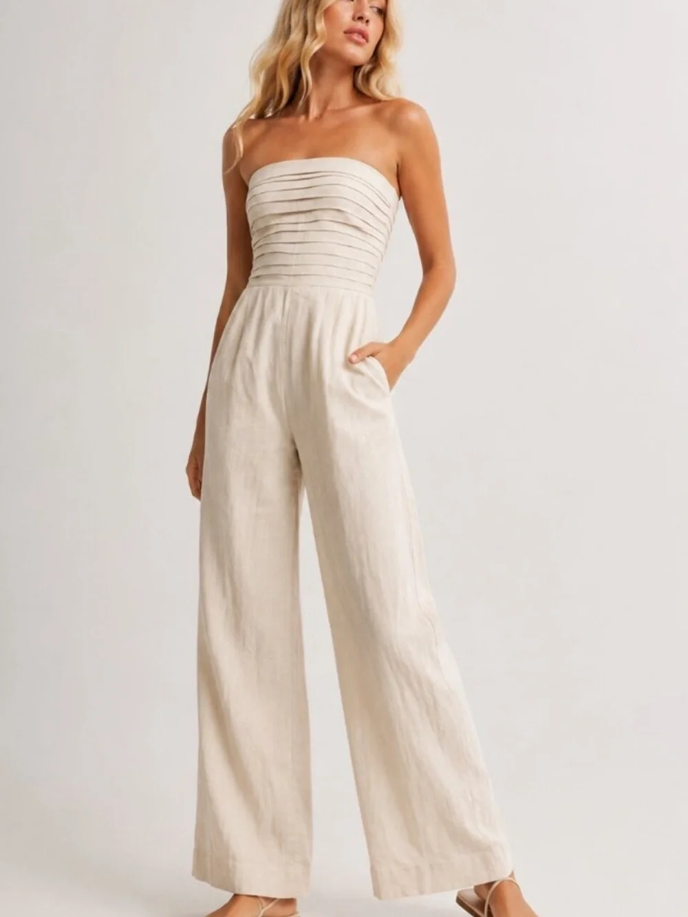 Abercrombie & Fitch Emerson Linen Blend Strapless Jumpsuit Large 8687