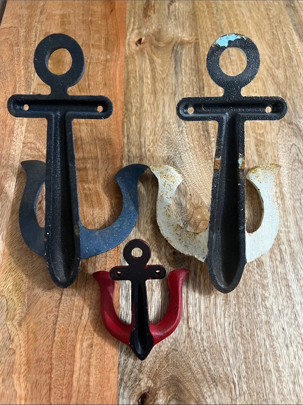 Coastal Anchor Wall Hooks - Red, White & Blue Decorative Rustic Metal Hooks