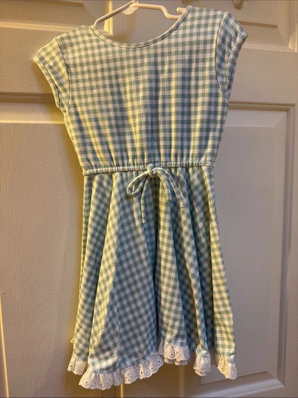 Omi Jo WDW 3T Twirl Green & White Checker Print Cap Eyelet Lace Trim Girl size