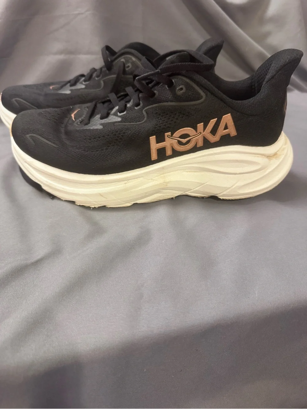 Hoka Black Sneakers with Cream Sole and Rose Logo size 8.5-0022