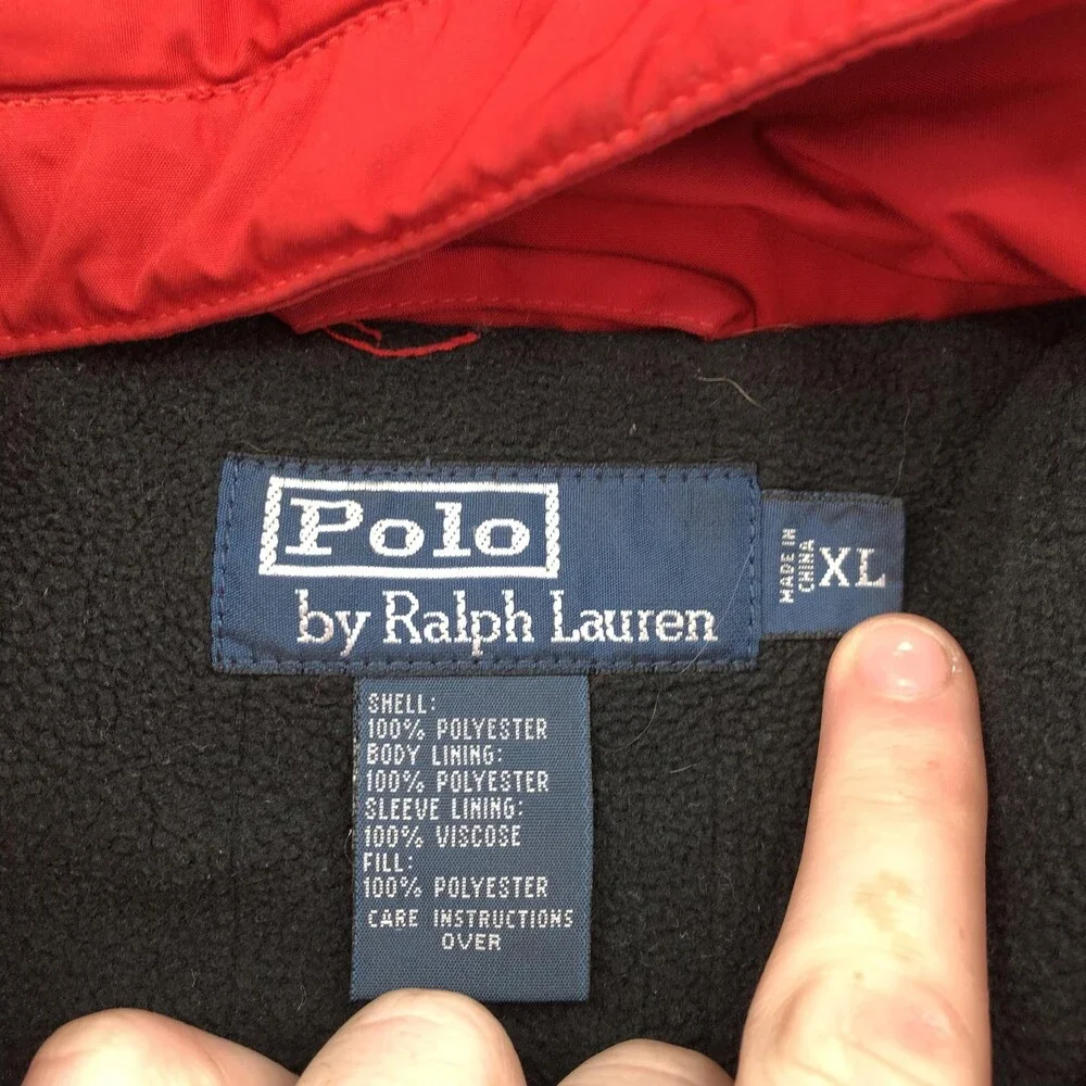 Polo Ralph Lauren Jacket Mens XL Red Hooded Windbreaker Full Zip Lined Outdoor