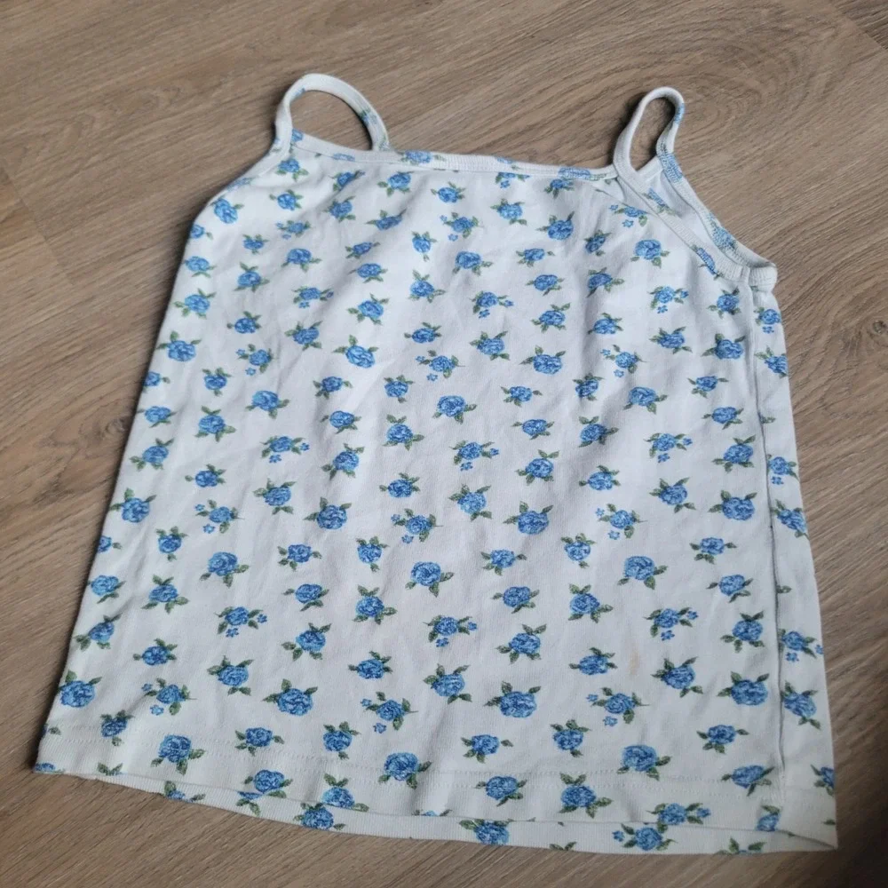Old Navy Girls Camisole 10 White Blue Floral Cotton Cottagecore Tank Top