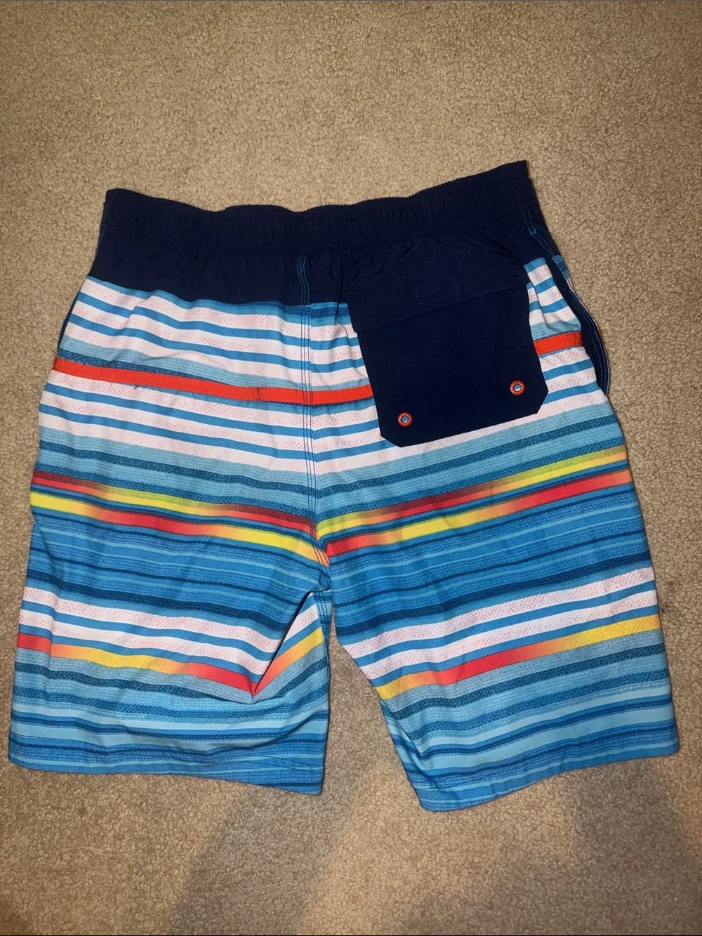Speedo Navy and Orange Striped Swim Shorts Large Like New
