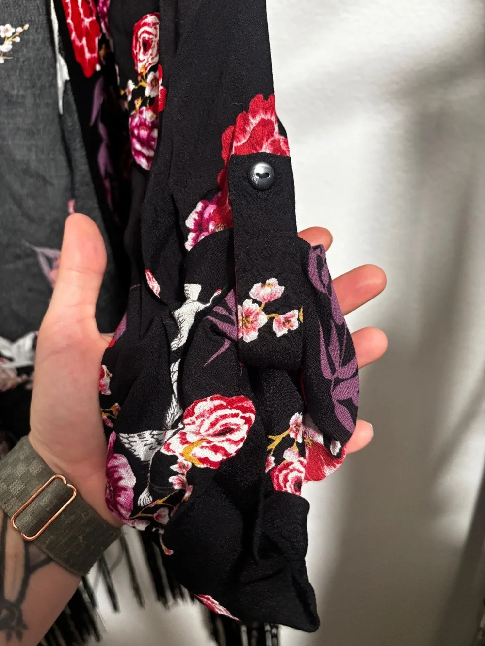 torrid Black Floral Fringe Open-Front Kimono