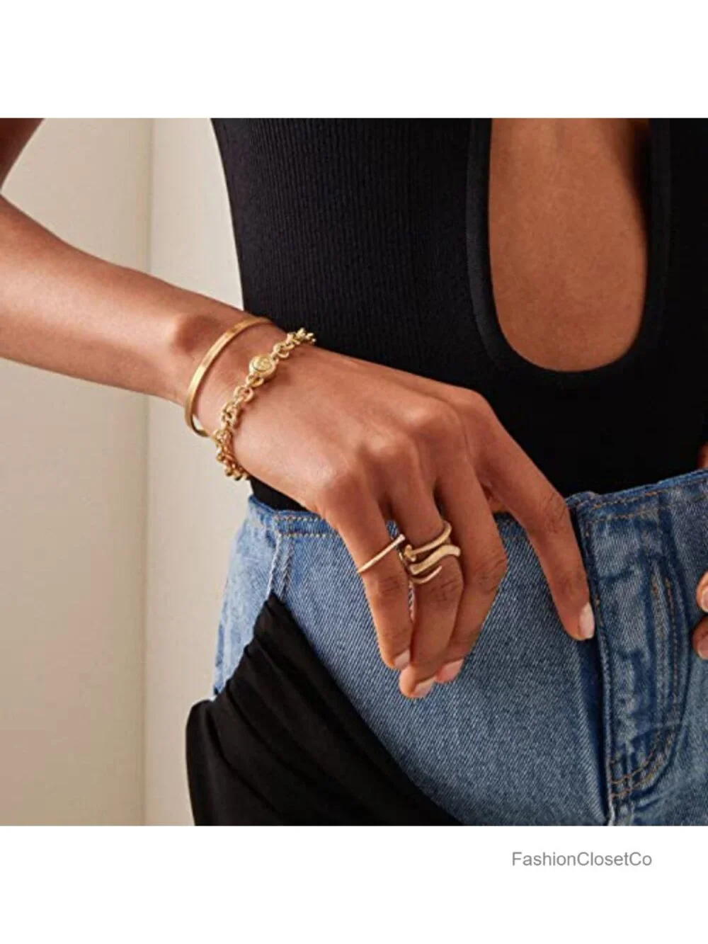 18K Gold Plated Open Cuff Bangle Adjustable 4mm Stacking Bracelet