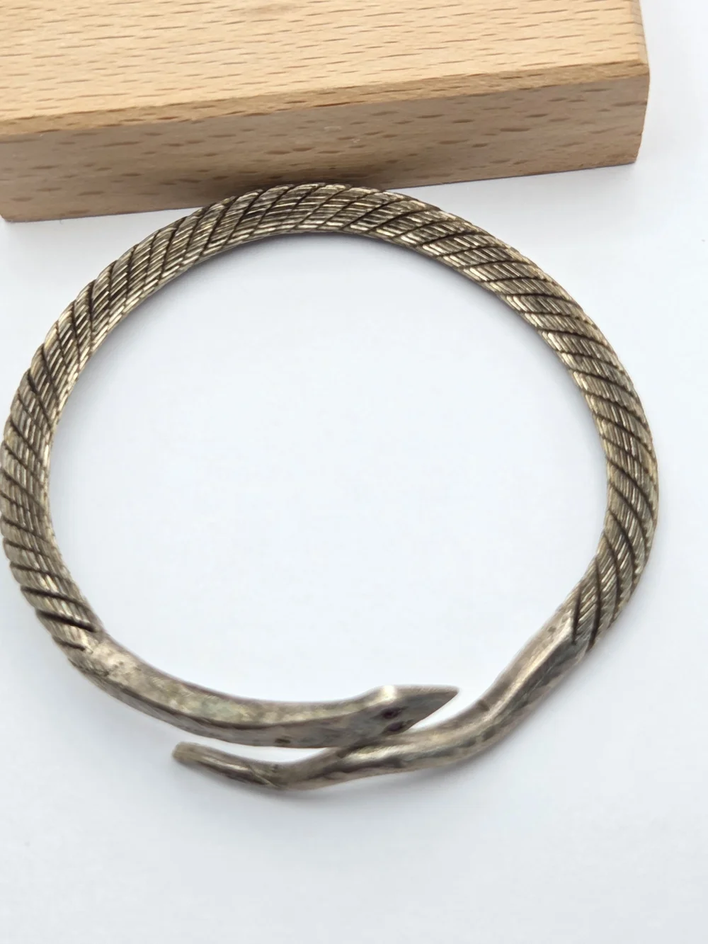 Vintage Sterling Silver Egyptian Revival Snake Bypass Cuff Bracelet Ruby Eyes