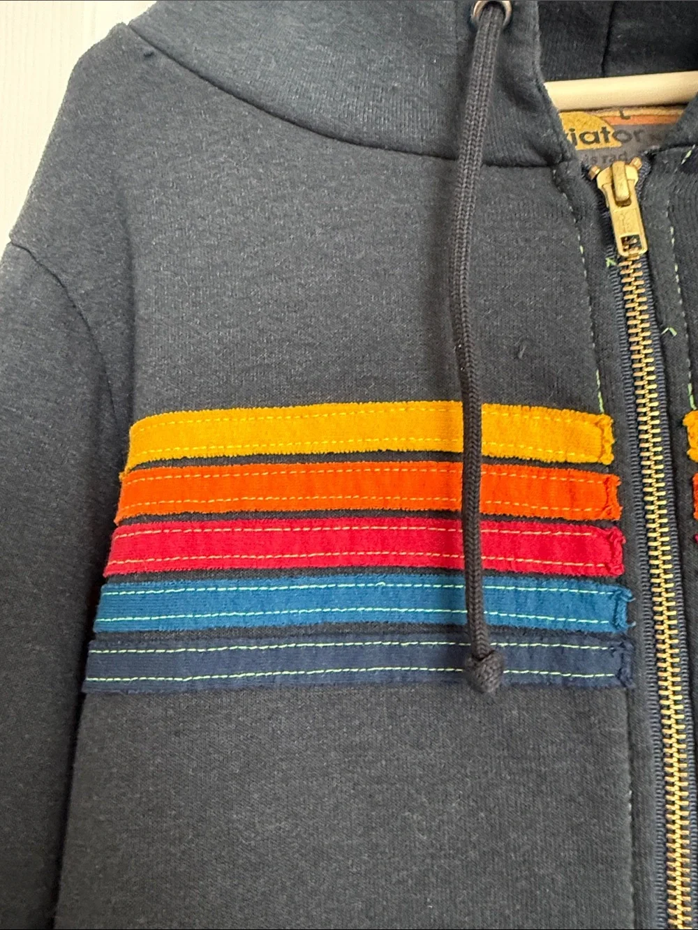 Men’s aviator nation Charcoal Zip Hoodie with Rainbow Chest Stripes