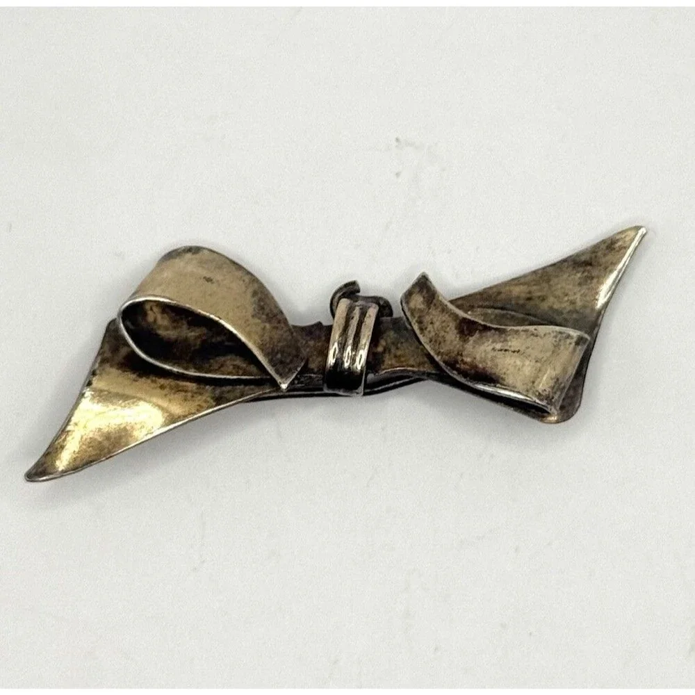 Vintage 1/20 12k GF Gold Filled Sculptural Bow Modernist Retro Ribbon Pin Brooch