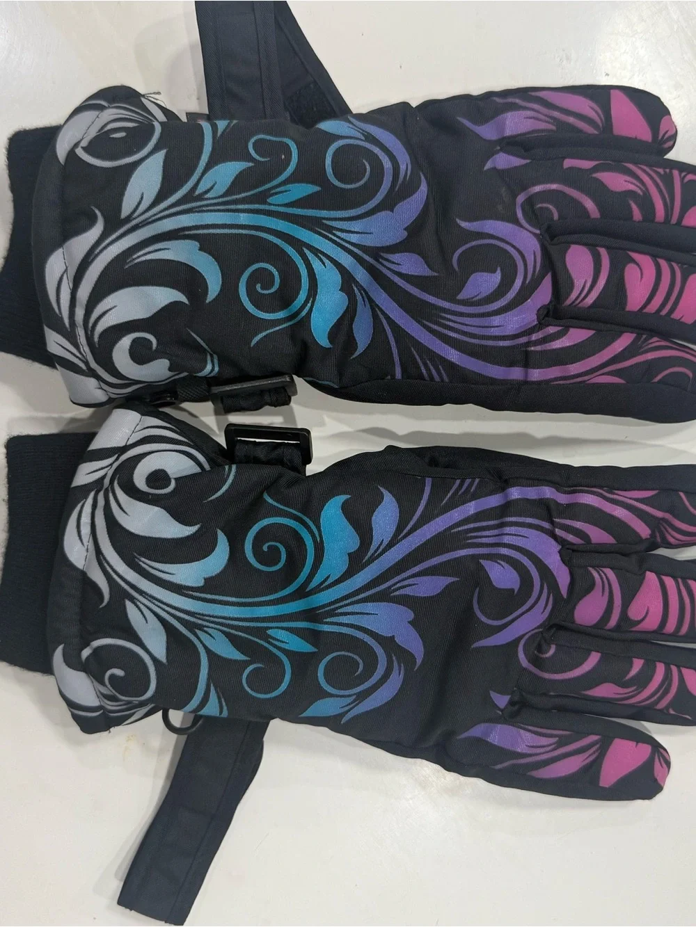Black Gloves with Blue to Purple Ombre Swirl Print