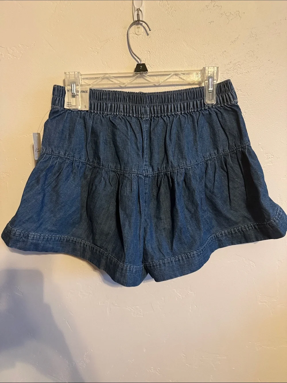 Free People Dark Blue Tiered Button-Front Denim Shorts