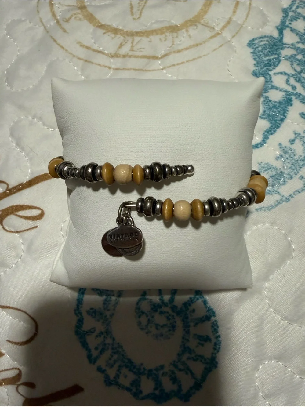 Alex and Ani Silver and Beige Beaded Wrap Bracelet with Charm