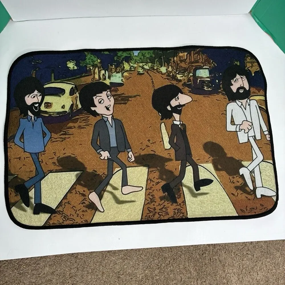 Cartoon Beatles Abbey Road Multicolor Rectangle Door Mat Music Theme