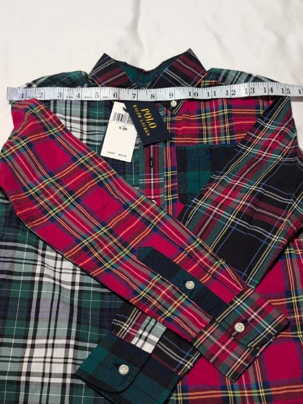 Polo by Ralph Lauren Red, Green, White Plaid Patchwork Button-Down Shirt